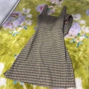 Topshop Grey and Tan/Yellow Checkered Mini Dress